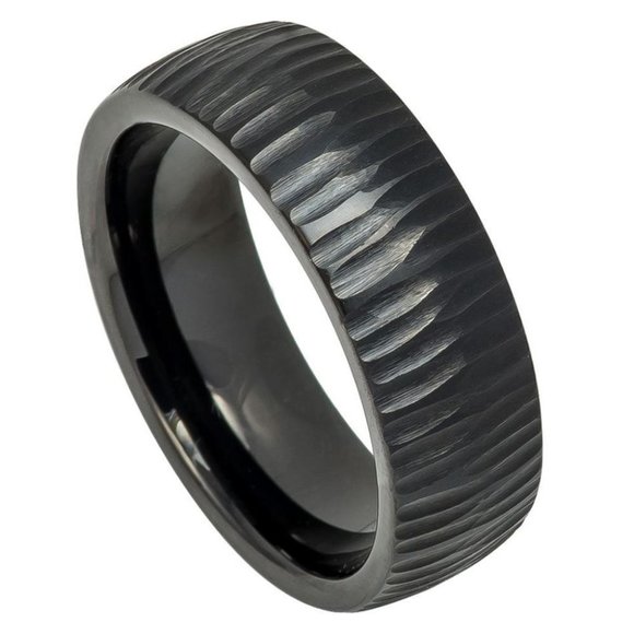 Ridge design black tungsten ring semi domed ring